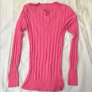 Pink Ribbed V-Neck Top